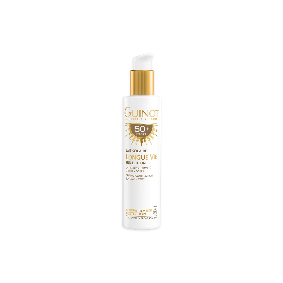 GUINOT Longue Vie Sun stangrinamasis jauninamasis losjonas nuo saulės kūnui SPF 50+, 150 ml